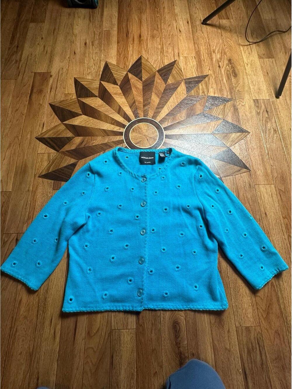 Vintage Micheal Simon Knit Sweater Cardigan Size Large Blue